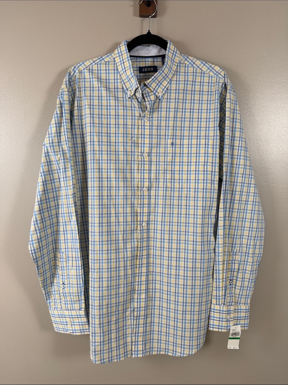 Izod Long Sleeve Button-Down Plaid Shirt in Blue and Yellow